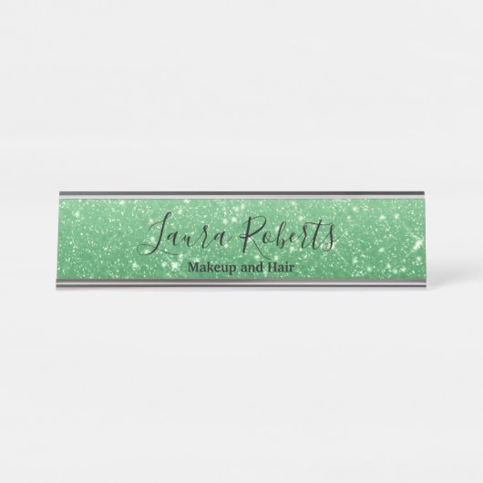 Modern Green Glitter Bureau Naambordje (Voorkant)