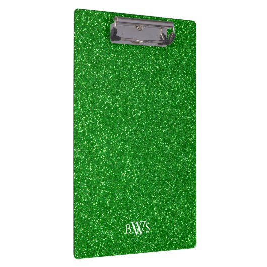 Modern Green Glitter Luxe Monogram Klembord (Rechts)