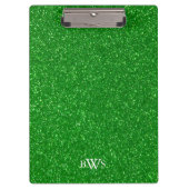 Modern Green Glitter Luxe Monogram Klembord (Voorkant)