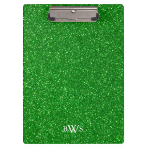 Modern Green Glitter Luxe Monogram Klembord