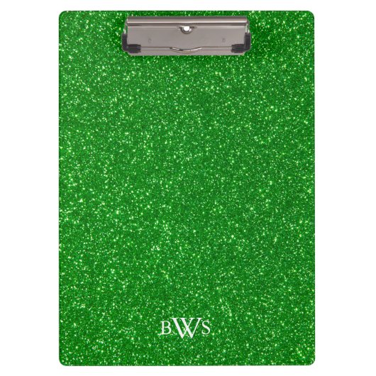 Modern Green Glitter Luxe Monogram Klembord (Voorkant)
