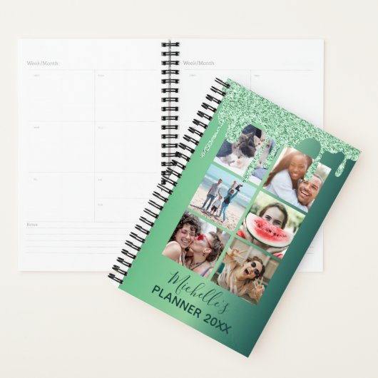 Modern Green Glitter stuurt foto's Collage Daily Planner (Display)