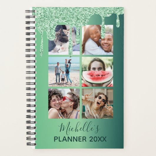 Modern Green Glitter stuurt foto's Collage Daily Planner (Voorkant)
