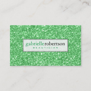 Modern Green Glitter Texture Print Beautician Visitekaartje