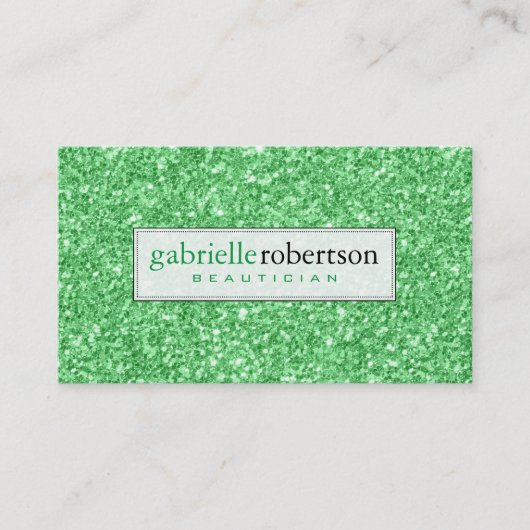 Modern Green Glitter Texture Print Beautician Visitekaartje (Voorkant)