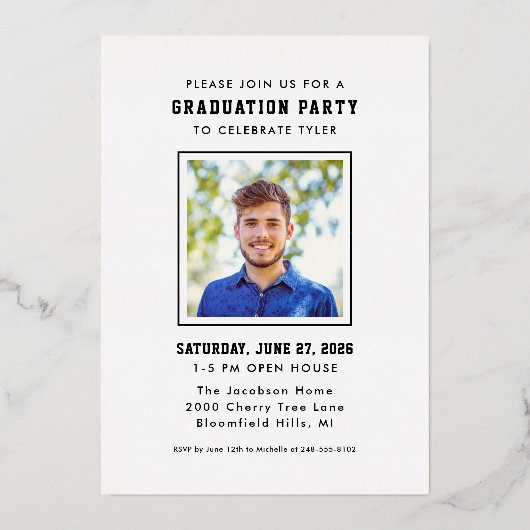 Modern Green Gold Afstuderen fotograaf Folie Uitnodiging (Achterkant)