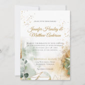 Modern Green Gold Botanical Geometric Wedding Kaart (Voorkant)