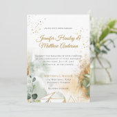 Modern Green Gold Botanical Geometric Wedding Kaart (Staand voorkant)