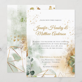 Modern Green Gold Botanical Geometric Wedding Kaart