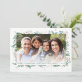 Modern Green Gold Botanical Photo Chistmas Holida Feestdagenkaart (Staand voorkant)