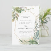 Modern Green Gold Botanical Wedding Kaart (Staand voorkant)
