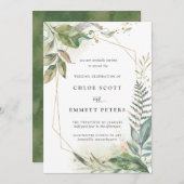 Modern Green Gold Botanical Wedding Kaart (Voorkant / Achterkant)