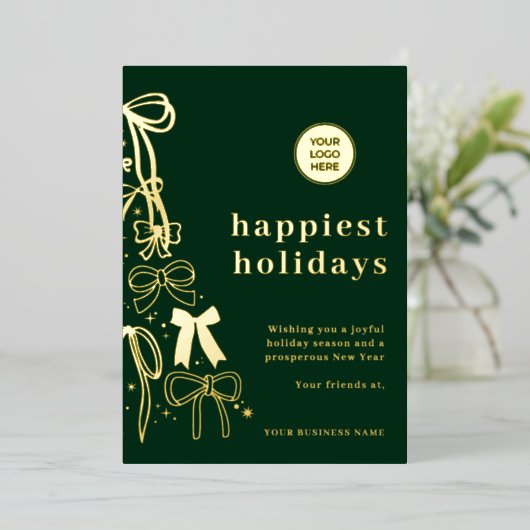 Modern Green Gold Business Christmas Holiday Kaart (Staand Voorkant)