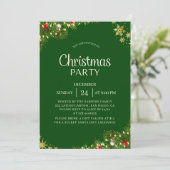 Modern Green & Gold Christmas Party Invitation Kaart (Staand voorkant)