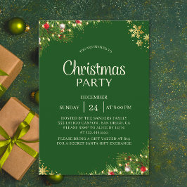 Modern Green & Gold Christmas Party Invitation Kaart