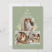 Modern Green & Gold Christmas Tree 3 Photo Collage Feestdagenkaart (Voorkant)