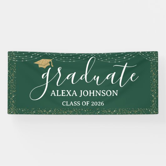 Modern Green & Gold Class Of 2026 Graduate Spandoek (Horizontaal)