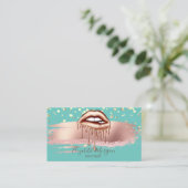 Modern Green Gold Confetti, Brush Stroke Lips Visitekaartje (Staand voorkant)