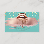 Modern Green Gold Confetti, Brush Stroke Lips Visitekaartje (Voorkant)