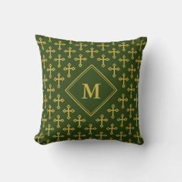 Modern Green Gold CROSS Monogram Kussen