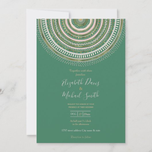Modern Green Gold Geometric Mandala Kaart (Voorkant)