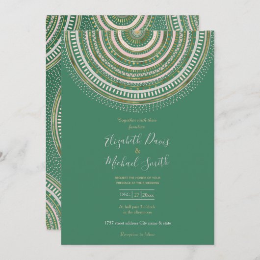 Modern Green Gold Geometric Mandala Kaart (Voorkant / Achterkant)