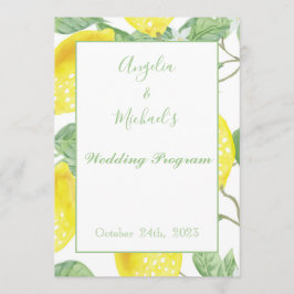 Modern Green Gold Lemon Wedding Programme Programmakaart