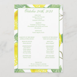 Modern Green Gold Lemon Wedding Programme Programmakaart
