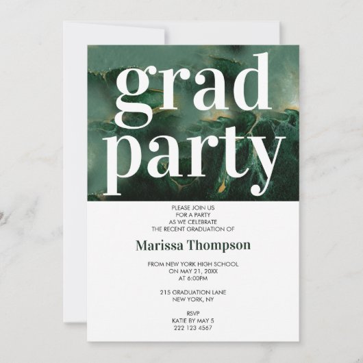 Modern Green Gold Marble Graduation Party Kaart (Voorkant)