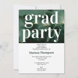 Modern Green Gold Marble Graduation Party Kaart