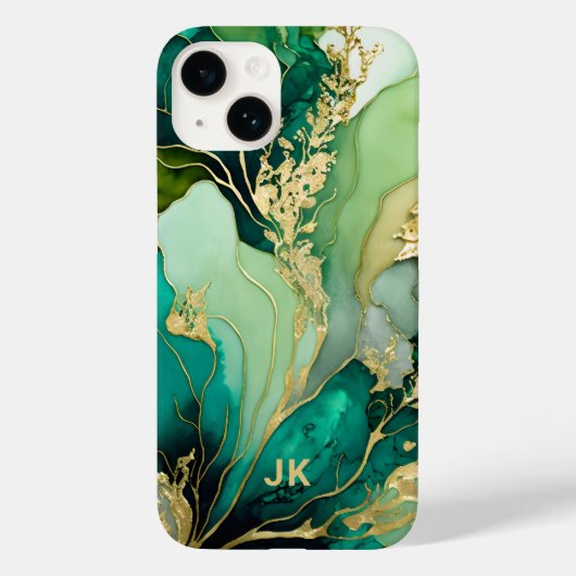 Modern Green Gold Marble Monogram op maat Case-Mate iPhone Case (Achterkant)