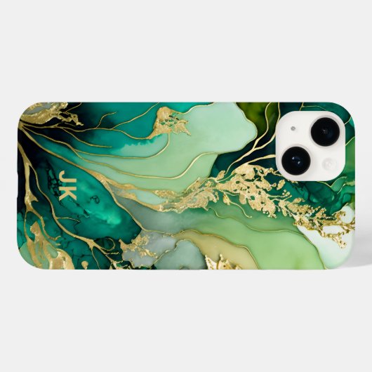Modern Green Gold Marble Monogram op maat Case-Mate iPhone Case (Achterkant (horizontaal))