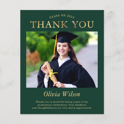Modern Green Gold Photo Afstuderen Hartelijk dank (Voorkant)