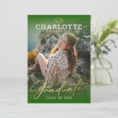 Modern Green Gold Photo Afstuderen Kaart (Staand voorkant)