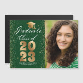 Modern Green Gold Script Pet Glitter Photo Afstude (Voorkant / Achterkant)