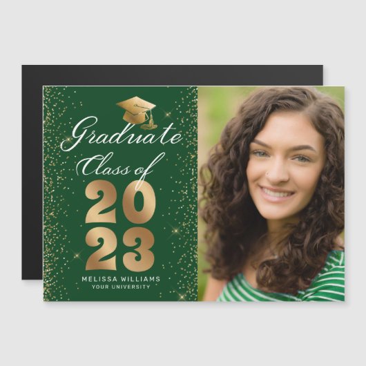 Modern Green Gold Script Pet Glitter Photo Afstude (Voorkant / Achterkant)
