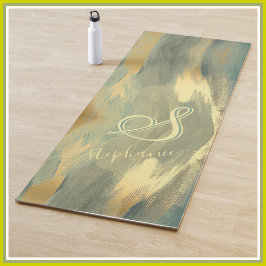 Modern Green Gold Strokes 3-kleurenmonogram Yoga M Yogamat
