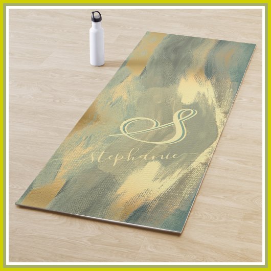 Modern Green Gold Strokes 3-kleurenmonogram Yoga M Yogamat