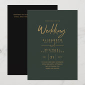 Modern Green Gold Wedding Invites (Voorkant / Achterkant)