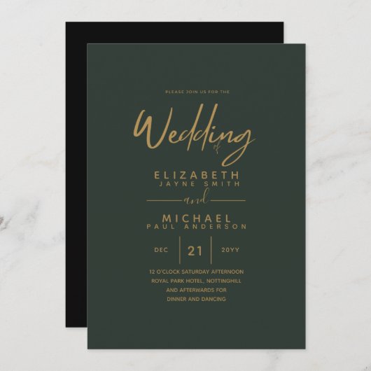 Modern Green Gold Wedding Invites (Voorkant / Achterkant)