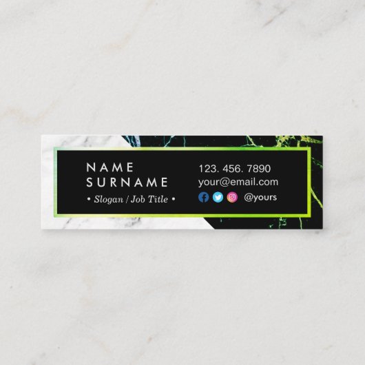Modern Green Gold White Marble Mini Visitekaartje (Achterkant)