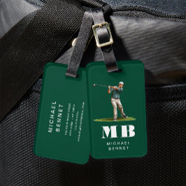 Modern Green Golfer Sport Monogram Bagagelabel