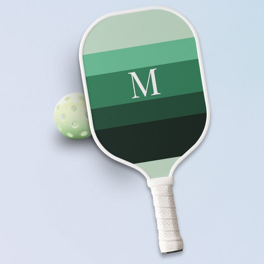 Modern Green Gradient Striped Monogram Pickleball Paddle