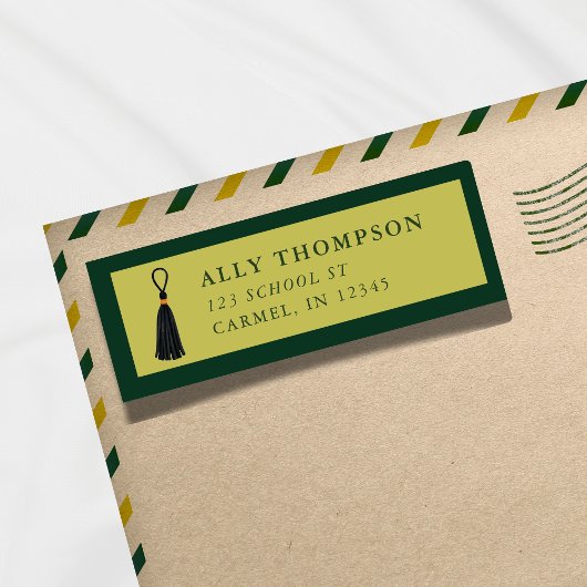 Modern Green Graduation Cap Tassel  Etiket