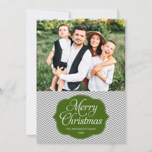 Modern Green Gray Chevron - kerstfotokaart Feestdagenkaart