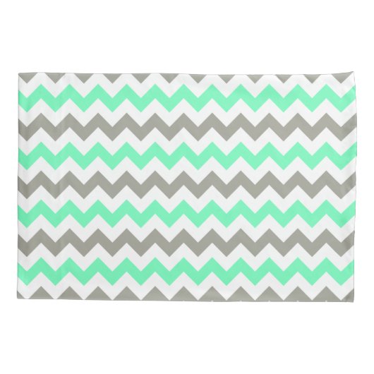 Modern Green Gray Chevron Pattern Kussensloop (Achterkant)