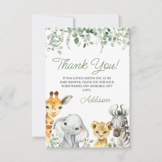 Modern Green Greenery Foliage Safari Baby shower Bedankkaart (Voorkant)