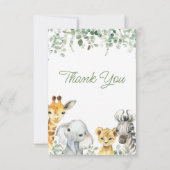 Modern Green Greenery Foliage Safari Baby shower Bedankkaart (Achterkant)