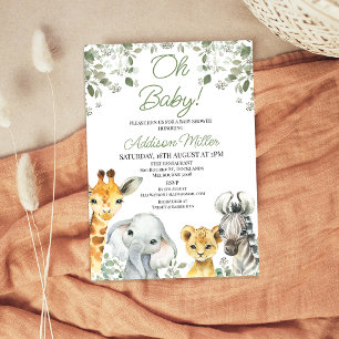 Modern Green Greenery Foliage Safari Baby shower Kaart
