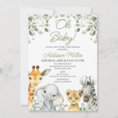 Modern Green Greenery Foliage Safari Baby shower Kaart (Voorkant)